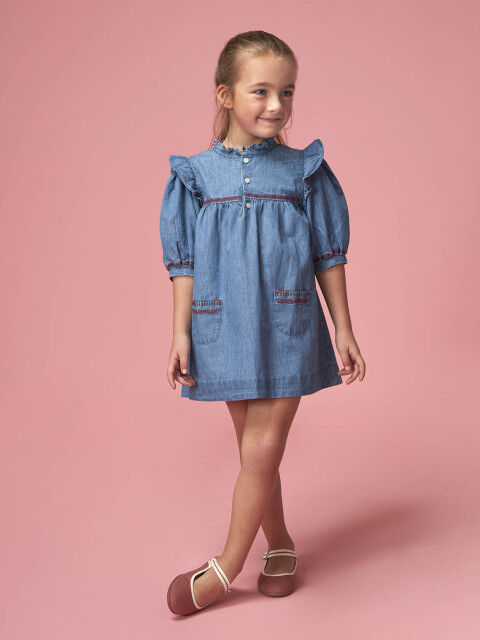 Vestido Vaquero Con Bordados Azul Claro
