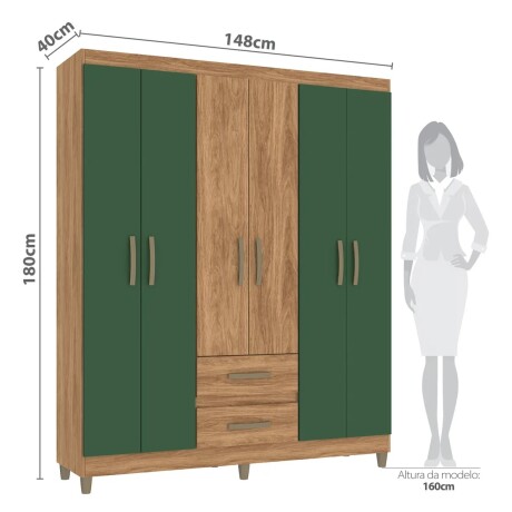 ROPERO 6 PUERTAS 2 CAJONES GUARDARROPA ARMARIO CLÓSET PLACARD MADERA VERDE
