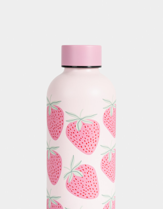 Accesorios Cocina Foodie Botella Metálica Estampada "strawberry" - Rosa Claro