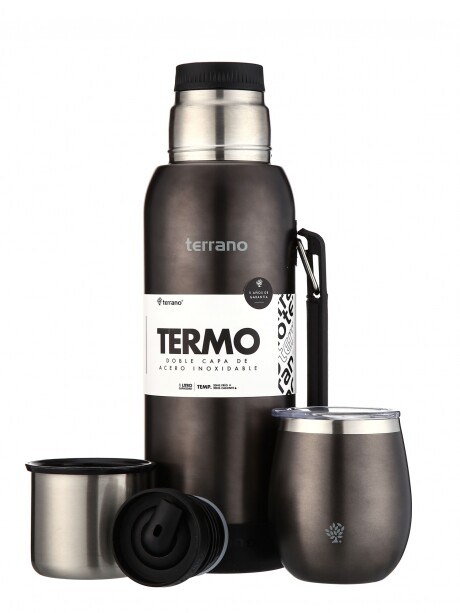 Kit Termo 1LT Con Base De Silicona + Mate De Acero Con Tapa Negro Metalizado