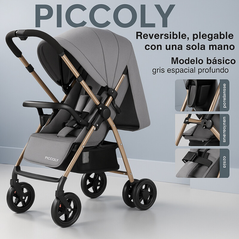 Coche Carriola de Paseo Para Bebe Plegable Gris