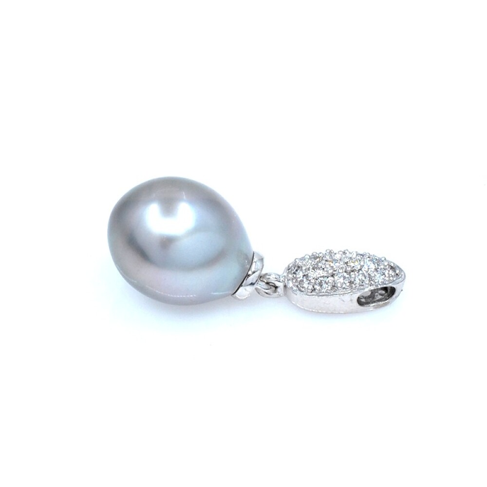 Colgante en oro 18k blanco con perla gris y brillantes Colgante en oro 18k blanco con perla gris y brillantes