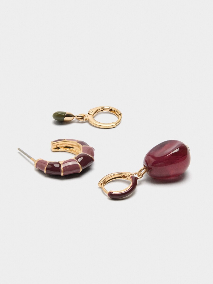 Set De Aros Con Esmalte Y Efecto Piedra multicolor