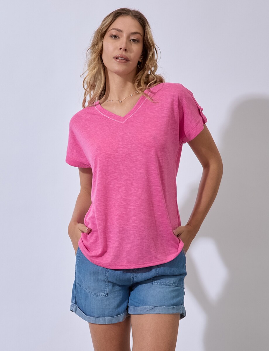 Remera Escote V - Fucsia 