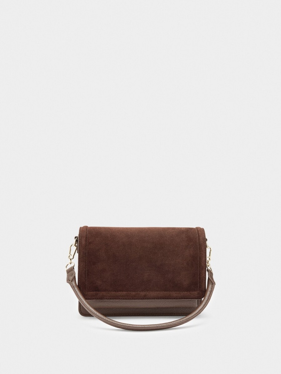 Bolso Bandolera Con Solapa Y Detalles De Piel marron