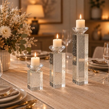 Juego de 3 Candelabros de Vidrio con Burbujas Juego de 3 Candelabros de Vidrio con Burbujas