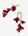 Aros Colgantes Largos Cordón Aros Colgantes Pétalos De Tela - Rojo Burdeaux