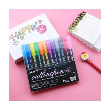 Pack X12 Marcadores Brillantes Línea Doble con Contorno 001