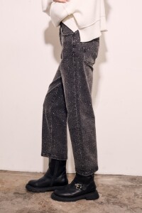 Jean Recto Apliques Negro