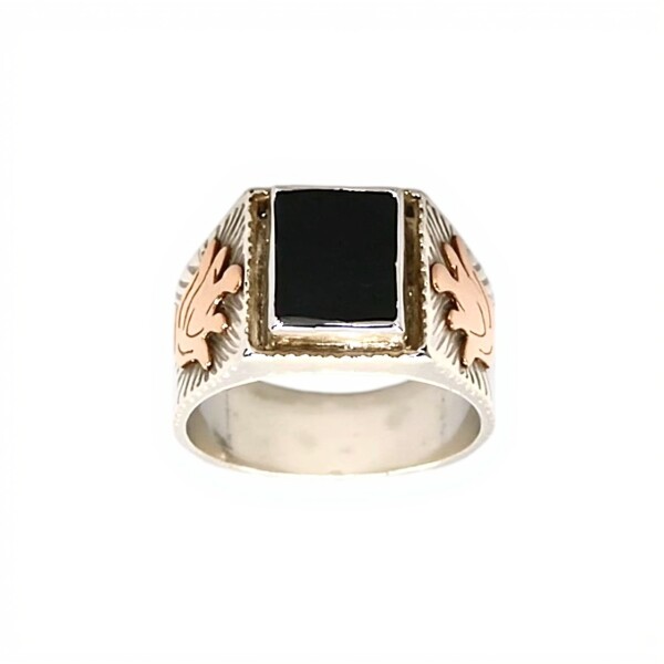 Anillo Mesa-Plata y Oro-Piedra Onix-AN5163 conpiedra