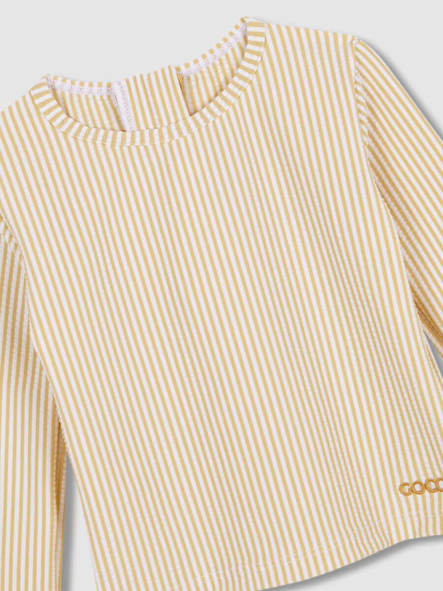 Camiseta Seersuker Manga Larga Amarillo Claro