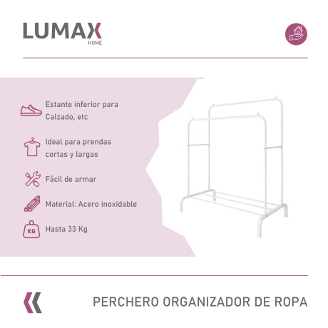 Perchero Organizador de Ropa Closet Hogar de Metal Blanco