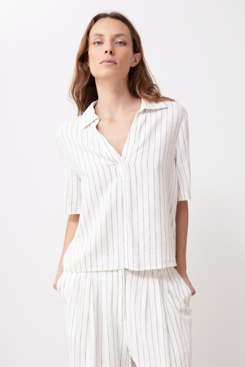 Blusa de lino rayada blanco
