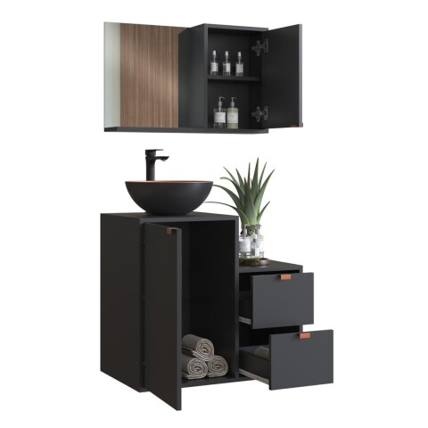 Mueble Baño Arte Cas Bacha Y Espejo Premium 15mm Gris Oscuro Mueble Baño Arte Cas Bacha Y Espejo Premium 15mm Gris Oscuro