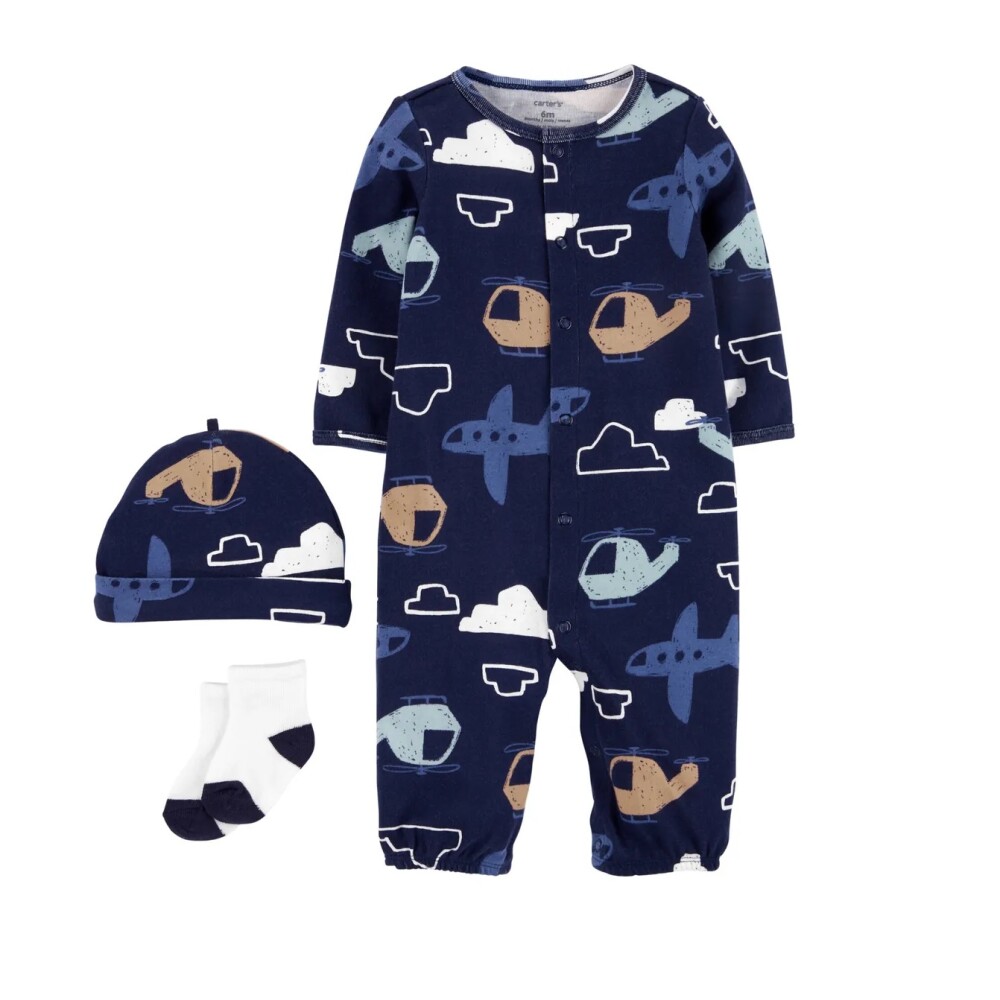 Enterito Carters Con medias y gorro - Primer Muda NB Aviones Azul