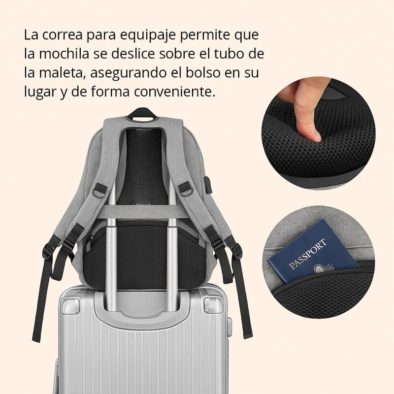 Mochila Viaje Urbana Antirrobo Notebook Matein 103500 Gris Oscuro