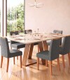 Juego De Comedor 6 Sillas + Mesa Vidrio Celeste Beige - Gris