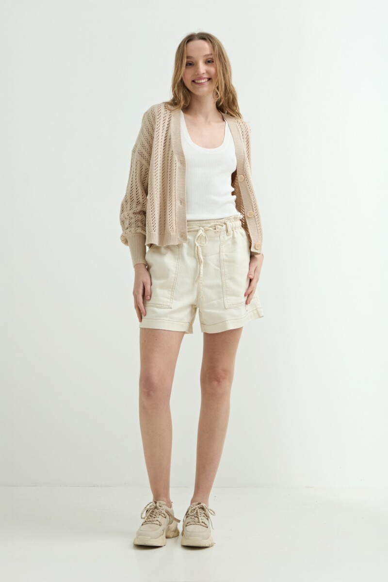 Cardigan escote V calado BEIGE