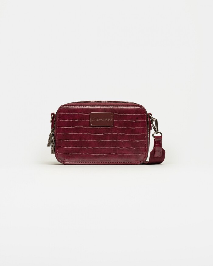Bandolera New Penny en efecto cuero croco Bordeaux