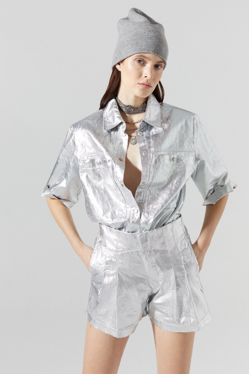 CAMISA DE LINO METALIZADO SAN Plata
