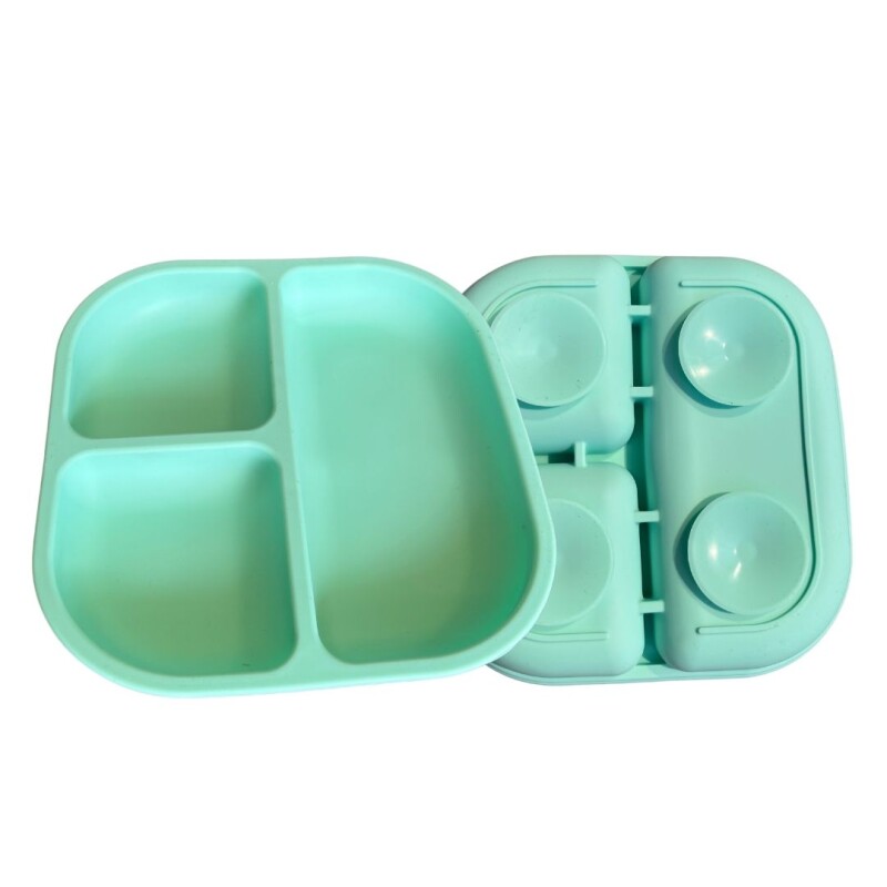 Plato Comida Bebe Infantil Silicona Libre Bpa Con Ventosa Color Verde