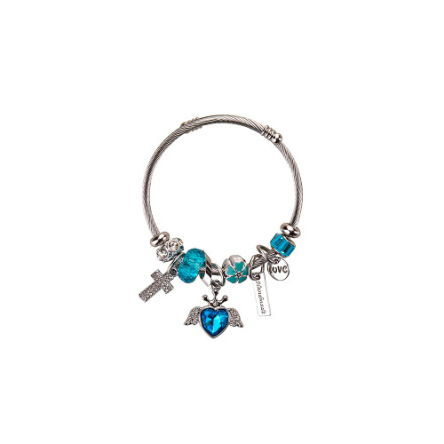PULSERA PLATEADA CON DIJES TURQUESA PULSERA PLATEADA CON DIJES TURQUESA