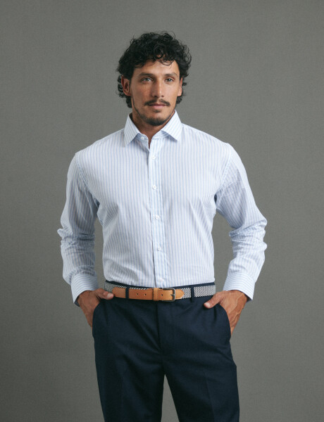 012626 CAMISA HARRINGTON LABEL Blanco/celeste