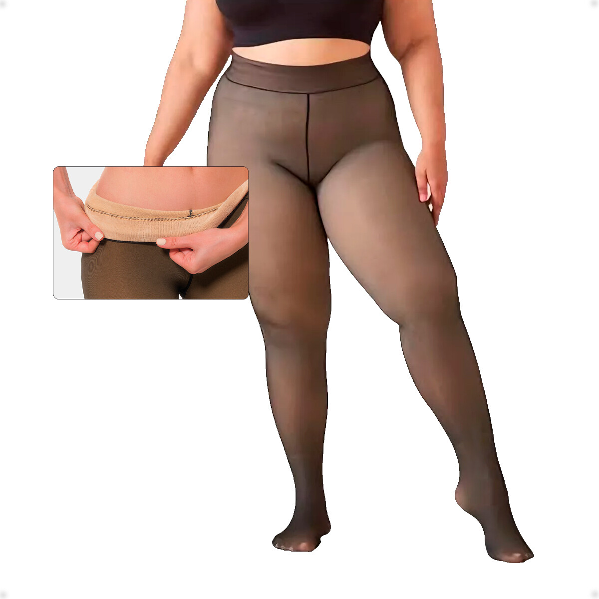 Medias Panty Térmica Con Efecto Piel Negro Talla Grande 