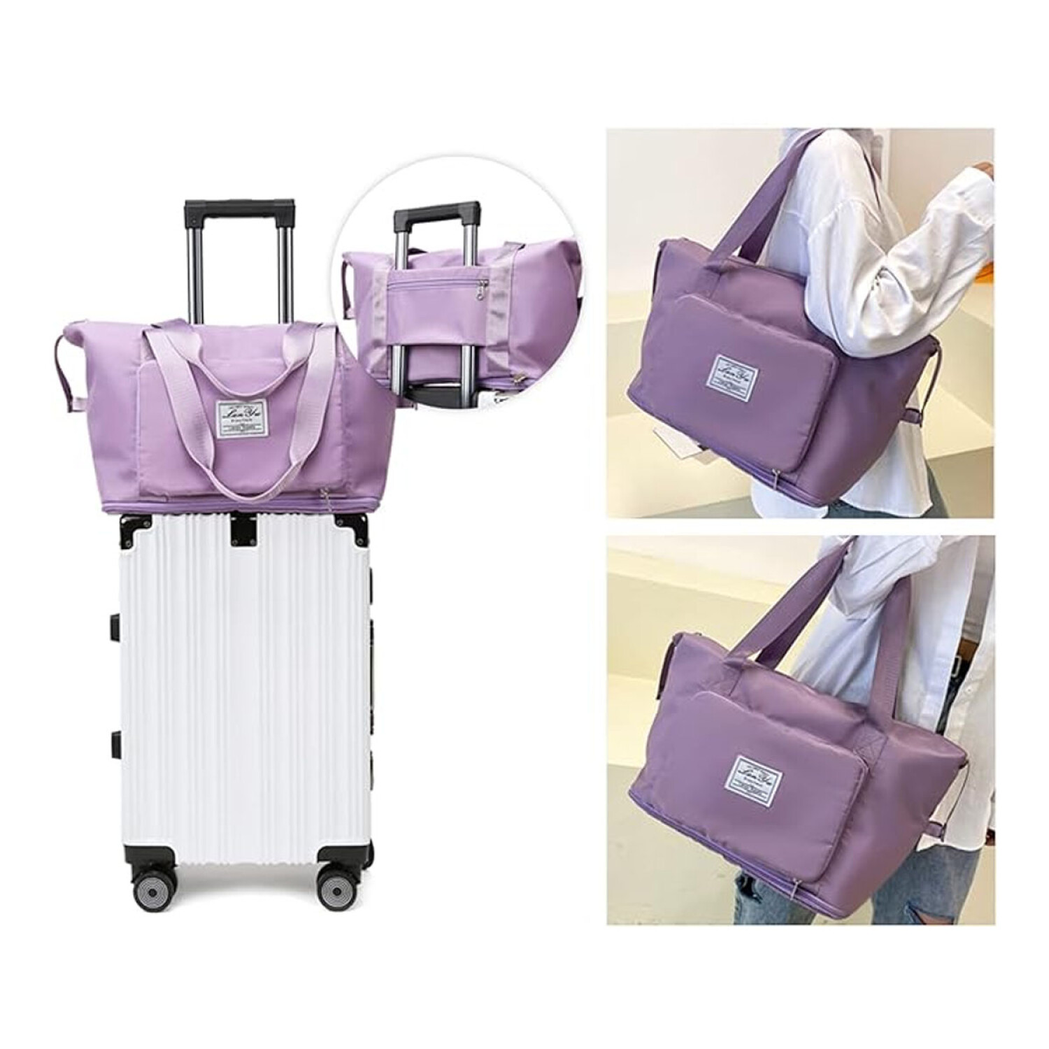 Bolso de Viaje p Mano Valija Expansible Plegable Impermeable Lila HTS