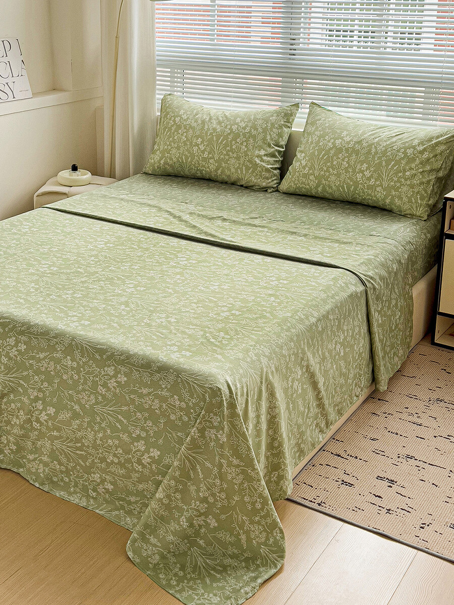 JUEGO DE SÁBANAS SOMMIER FLORAL - VERDE 