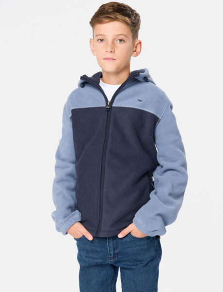 CAMPERA POLAR BICOLOR CON CAPUCHA Azul