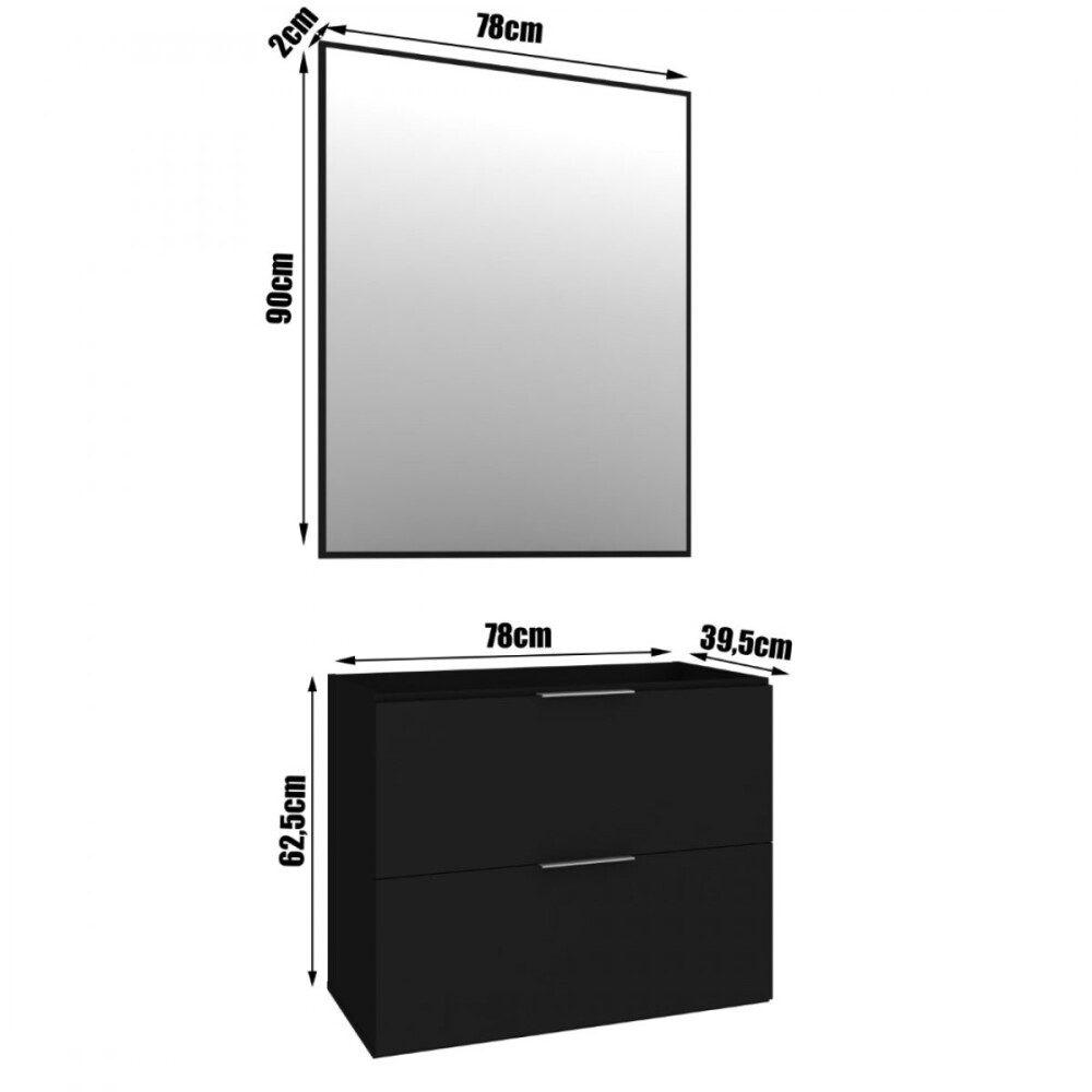 CONJUNTO MUEBLE DE BAÑO MODELO PIETRA NEGRO / MUEBLE DE COLGAR + ESPEJO + BACHA / 80 CM Conjunto Mueble De Baño Modelo Pietra Negro / Mueble De Colgar + Espejo + Bacha / 80 Cm