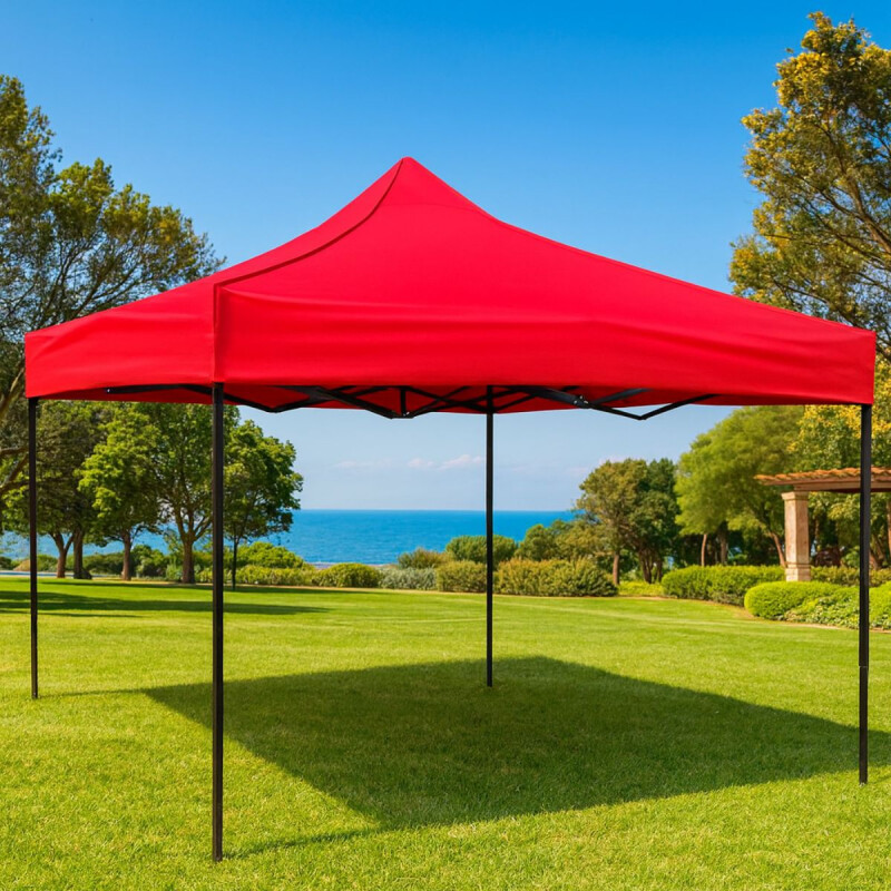 Gazebo 3x3 Impermeable con Estructura de Hierro y Techo PP/UV Rojo