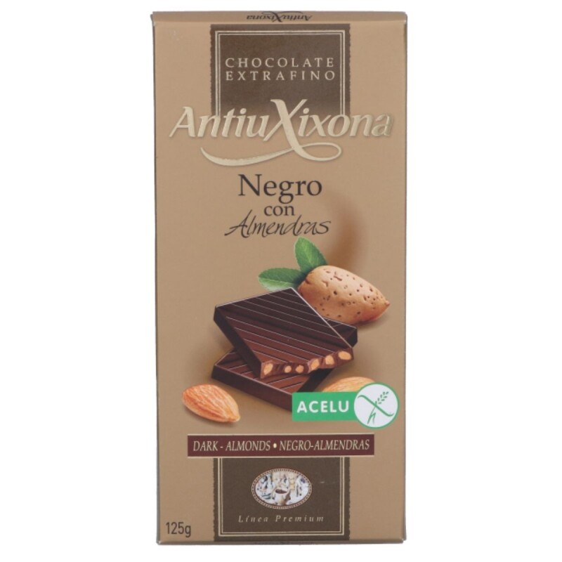 Tableta de Chocolate Antiu Negro con Almendra 125 GR Tableta de Chocolate Antiu Negro con Almendra 125 GR
