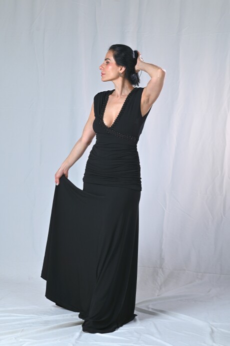 Vestido largo bordado con escote Uma Negro