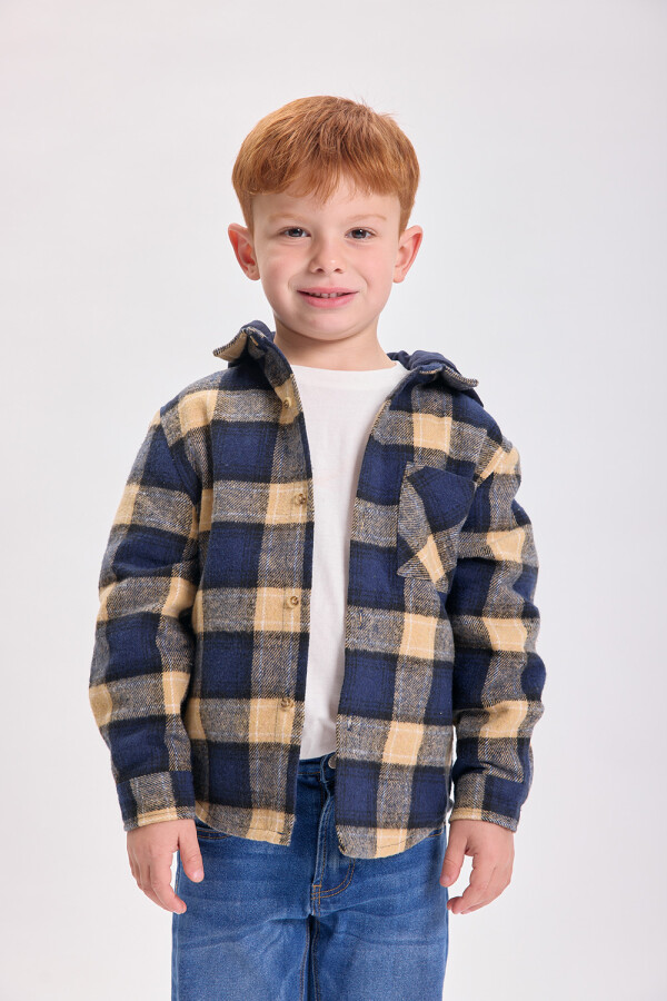 Sobrecamisa cuadros con capucha Azul