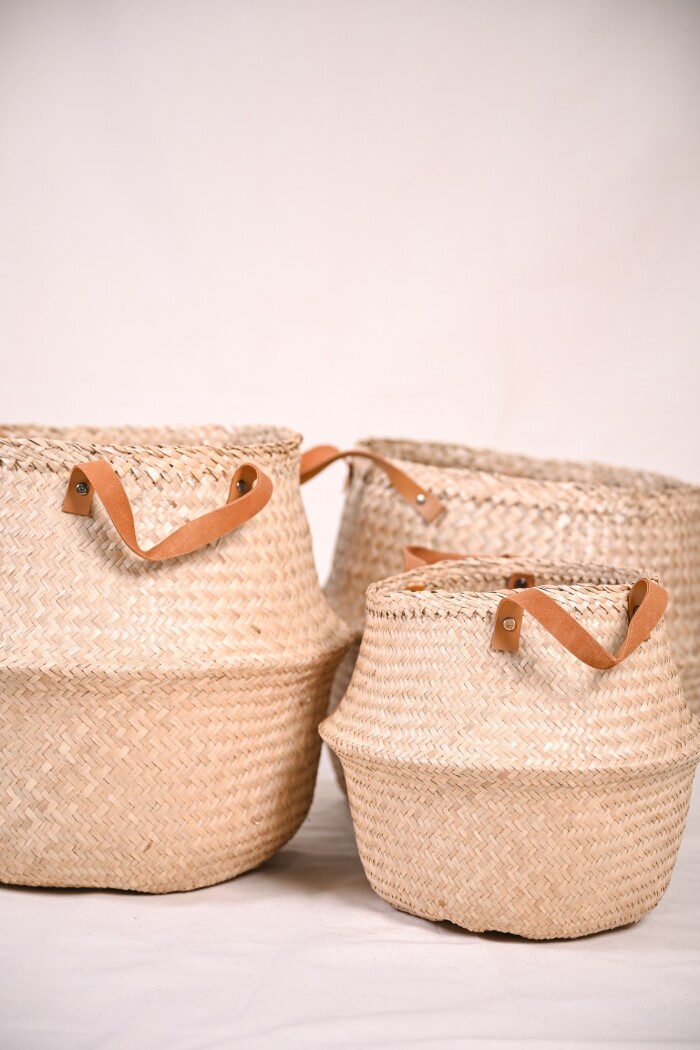 Cesto Fibra Natural Asa Cuero Xs Natural