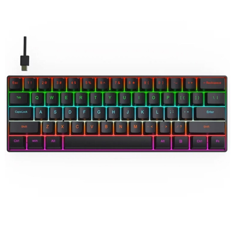 Teclado mecánico H61K 60% negro con cable Teclado mecánico H61K 60% negro con cable