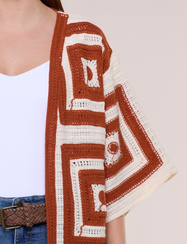 Cardigan Largo Crochet Mangas Kimono TERRACOTA