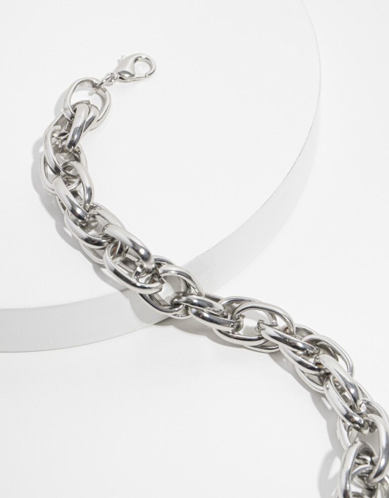 Pulseras Flexibles Metal Pulsera Con Eslabones - Plateado Rodio