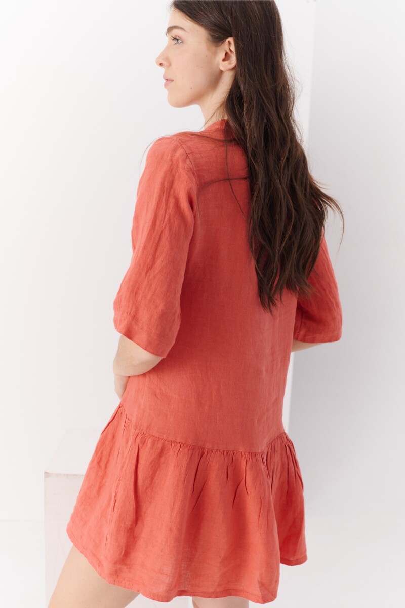 VESTIDO LINO STEP CORAL