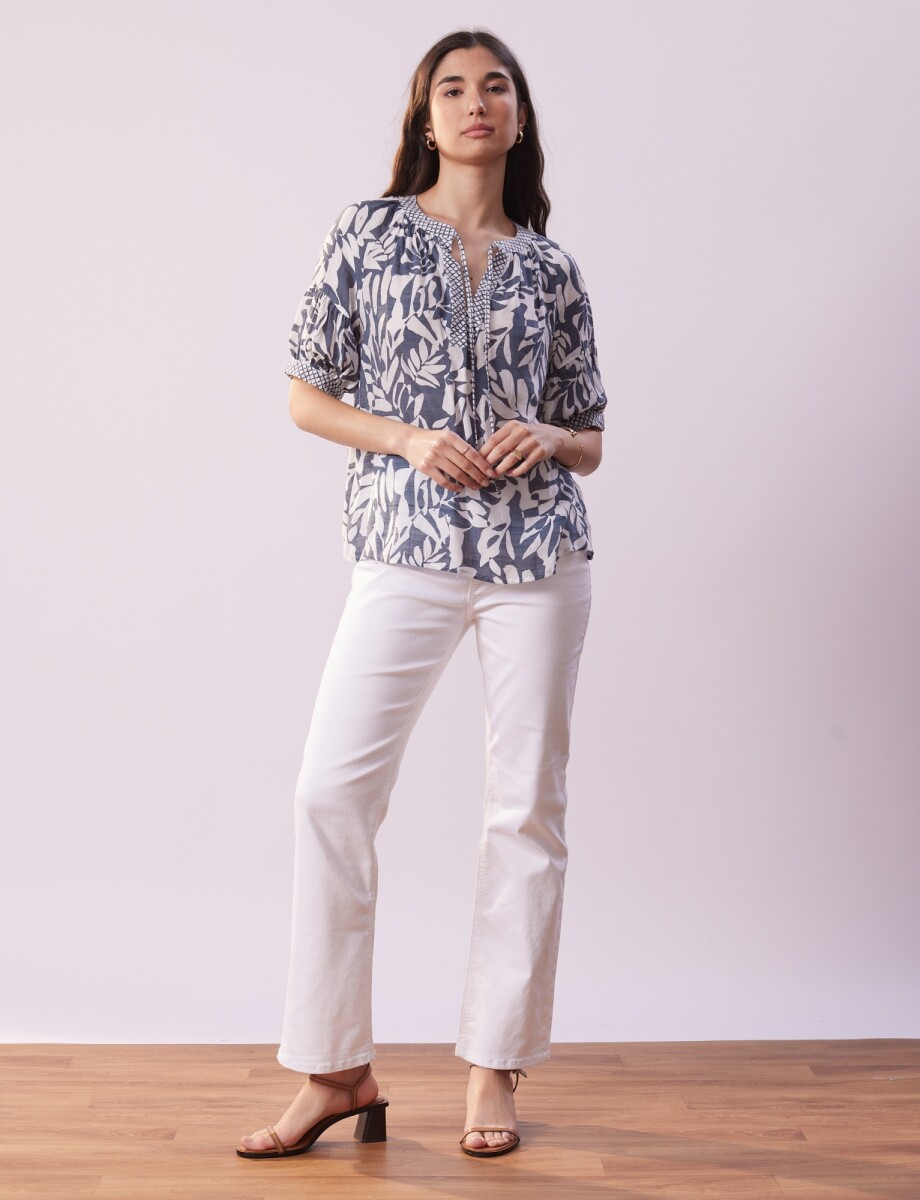 Blusa Cordel - Blanco/azul 