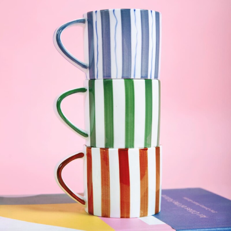 Taza de cerámica rayas 380ml verde
