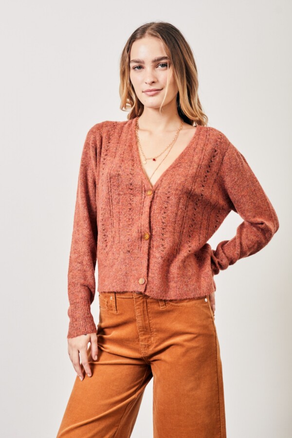 Cardigan Calados Rojo Melange