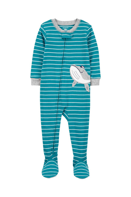 Pijama una pieza de algodón con pie estampa ballena Sin color