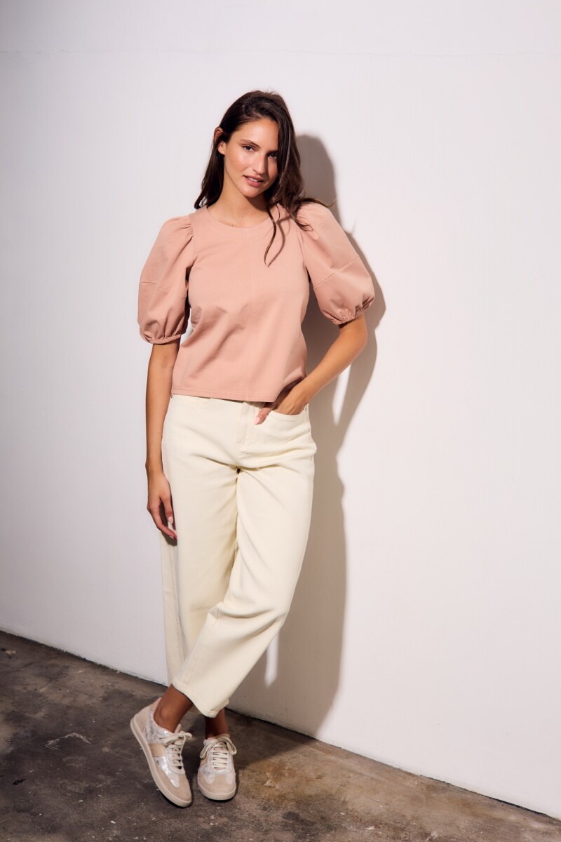 Remera Algodón Manga Globo Rosa