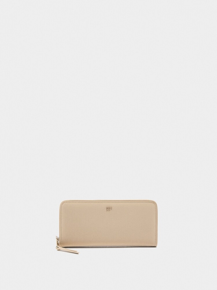 Cartera De Textura Suave Con Cierre De Cremallera L beige