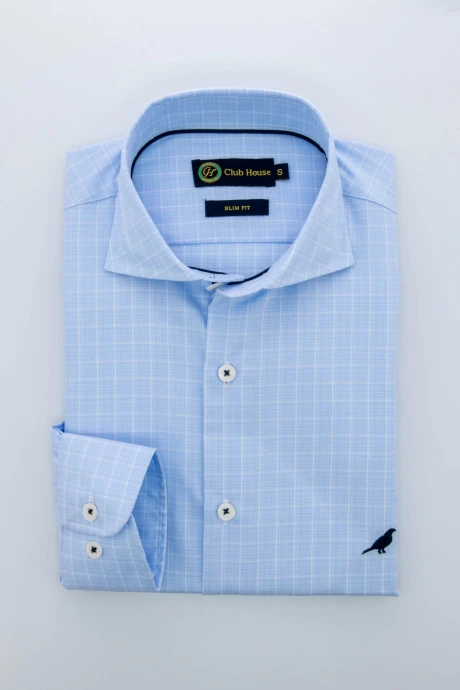 Camisa Slim-Fit Hudson collar Celeste cuadros