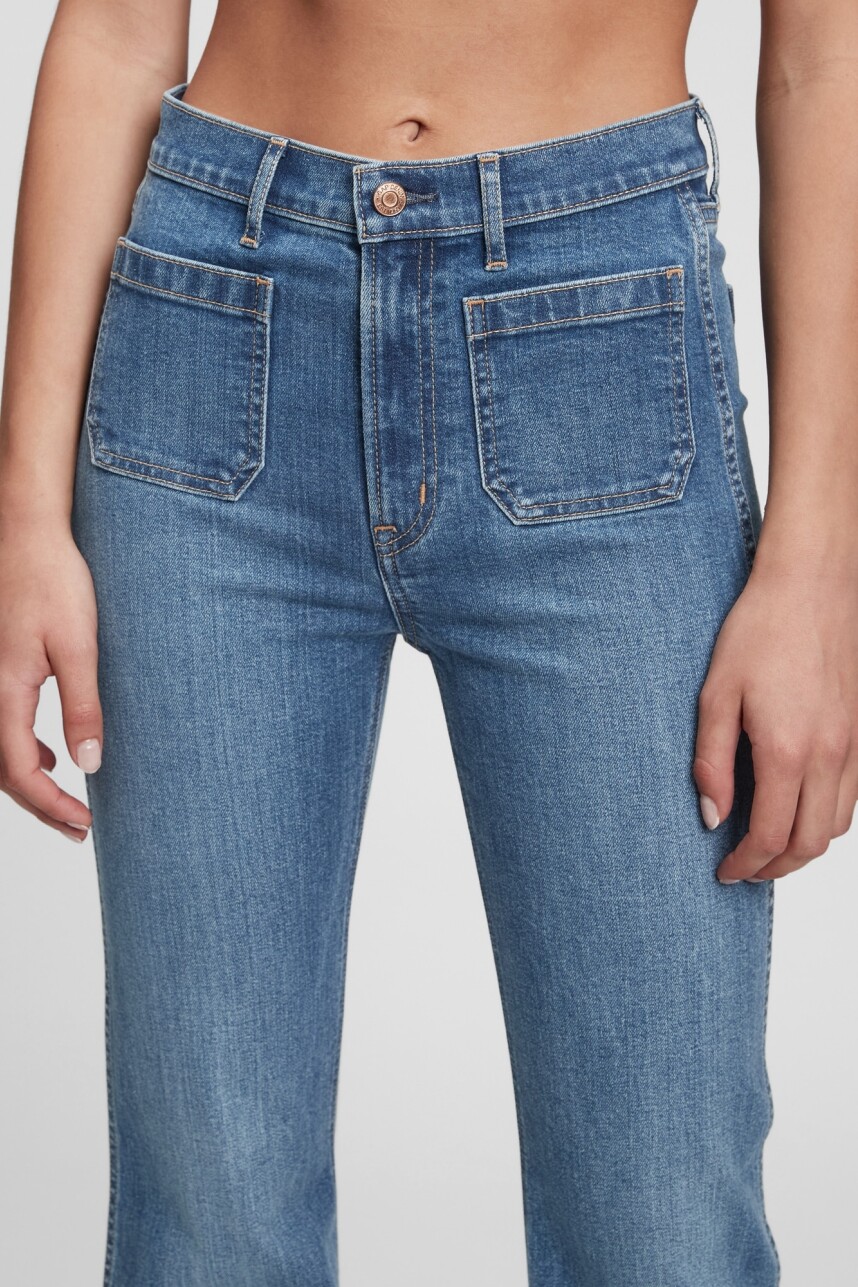 Jean 70S Flare Tiro Alto Mujer Medium Indigo 8