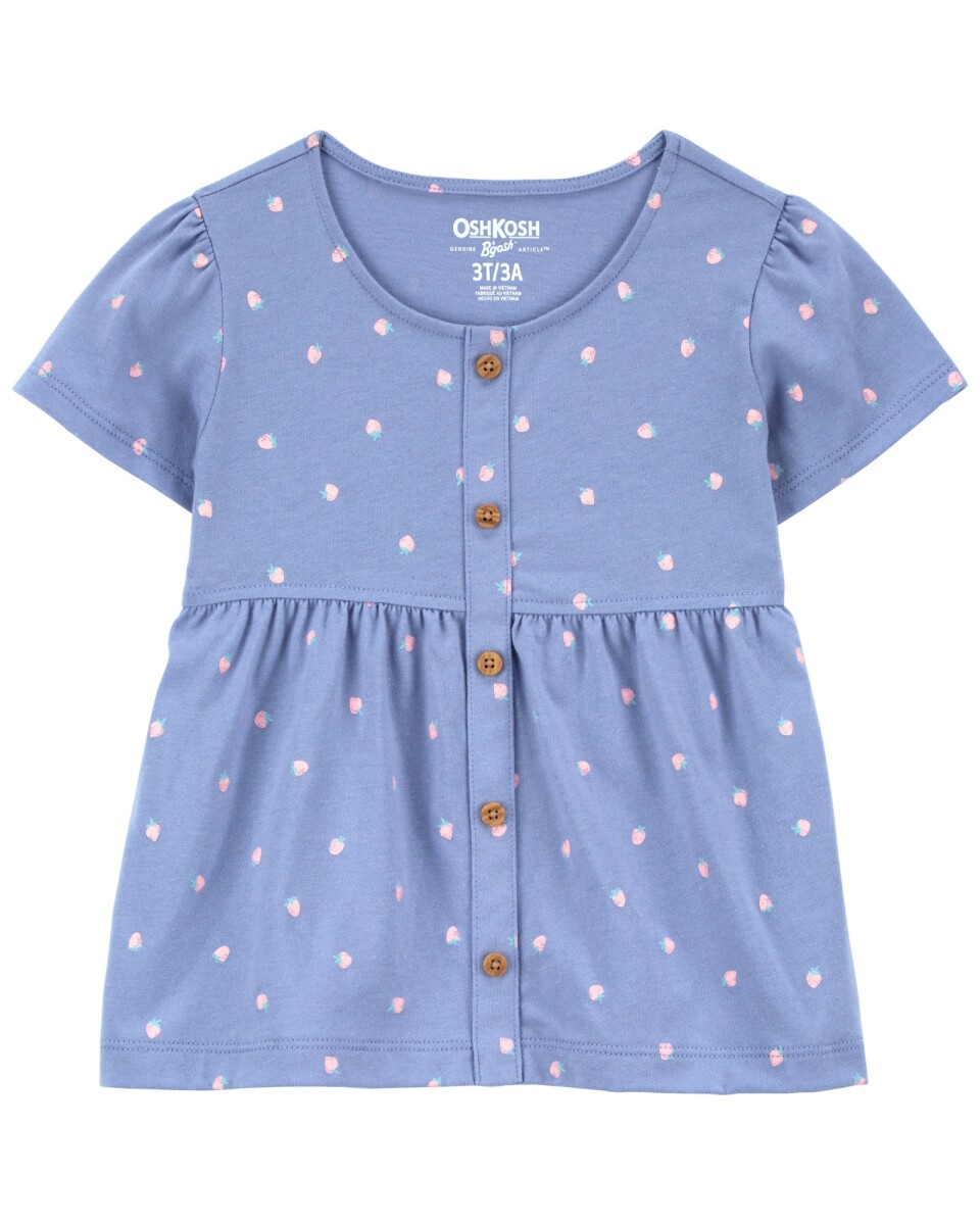 Blusa de algodón, manga corta, diseño frutillas 